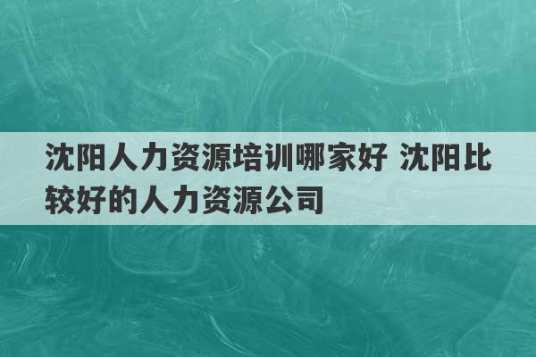 沈阳人力资源培训哪家好 沈阳比较好的人力资源公司