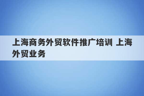 上海商务外贸软件推广培训 上海外贸业务