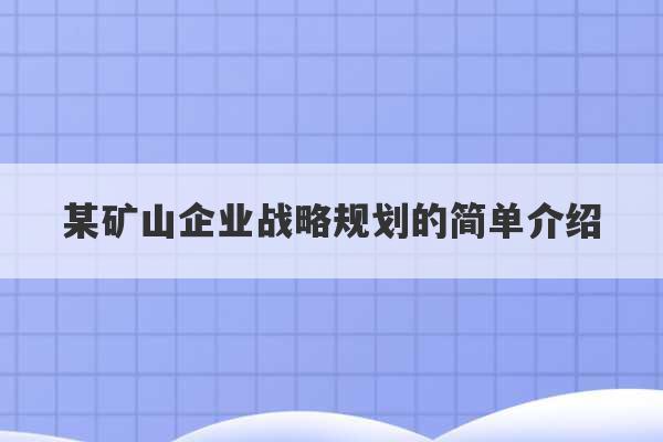 某矿山企业战略规划的简单介绍