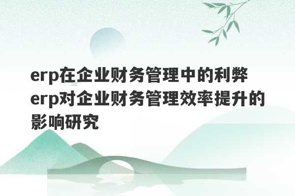 erp在企业财务管理中的利弊 erp对企业财务管理效率提升的影响研究