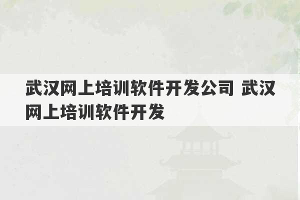 武汉网上培训软件开发公司 武汉网上培训软件开发