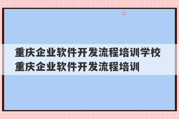 重庆企业软件开发流程培训学校 重庆企业软件开发流程培训