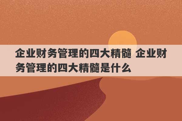 企业财务管理的四大精髓 企业财务管理的四大精髓是什么