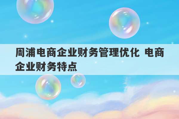 周浦电商企业财务管理优化 电商企业财务特点