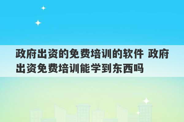 政府出资的免费培训的软件 政府出资免费培训能学到东西吗