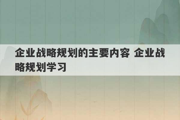 企业战略规划的主要内容 企业战略规划学习