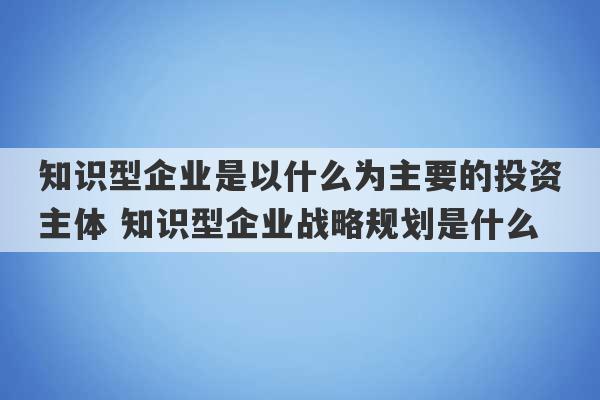 知识型企业是以什么为主要的投资主体 知识型企业战略规划是什么