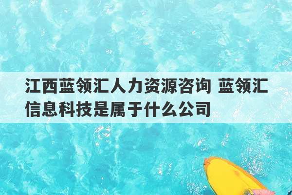 江西蓝领汇人力资源咨询 蓝领汇信息科技是属于什么公司