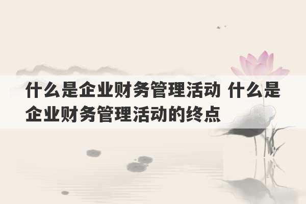 什么是企业财务管理活动 什么是企业财务管理活动的终点