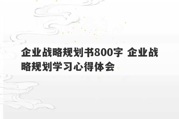 企业战略规划书800字 企业战略规划学习心得体会