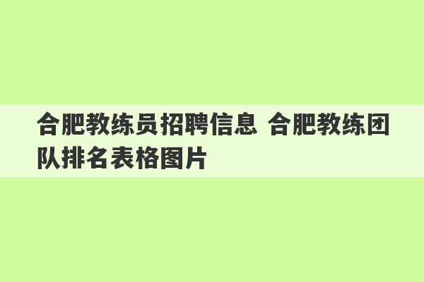 合肥教练员招聘信息 合肥教练团队排名表格图片