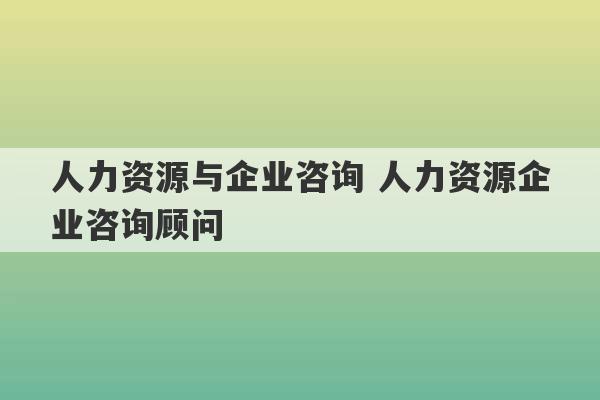 人力资源与企业咨询 人力资源企业咨询顾问