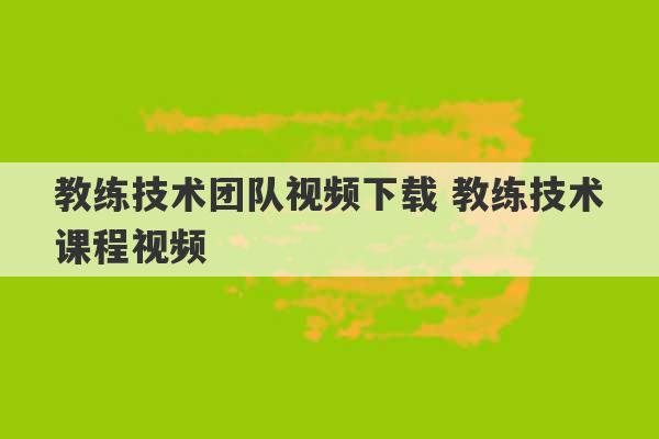 教练技术团队视频下载 教练技术课程视频