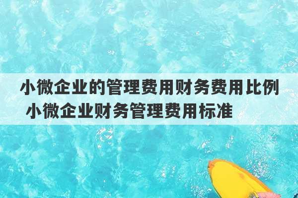 小微企业的管理费用财务费用比例 小微企业财务管理费用标准