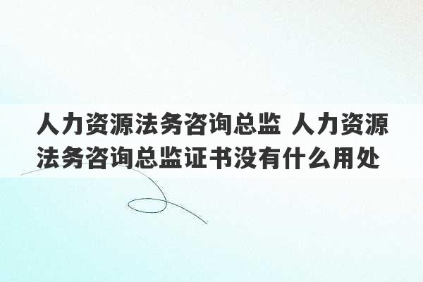 人力资源法务咨询总监 人力资源法务咨询总监证书没有什么用处