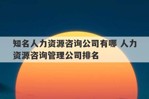 知名人力资源咨询公司有哪 人力资源咨询管理公司排名