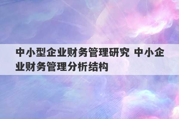 中小型企业财务管理研究 中小企业财务管理分析结构