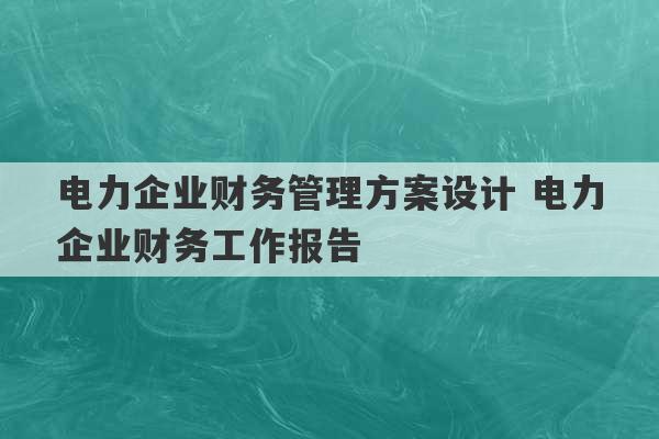 电力企业财务管理方案设计 电力企业财务工作报告