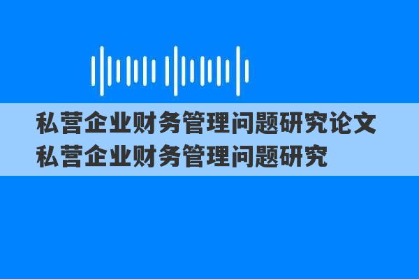 私营企业财务管理问题研究论文 私营企业财务管理问题研究