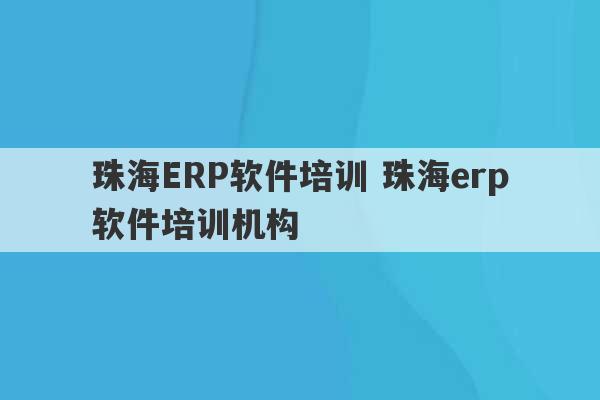 珠海ERP软件培训 珠海erp软件培训机构