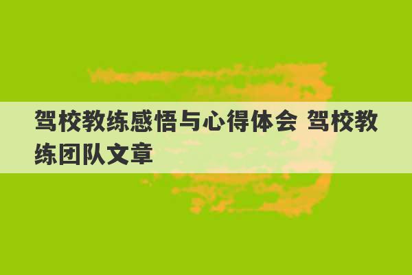 驾校教练感悟与心得体会 驾校教练团队文章