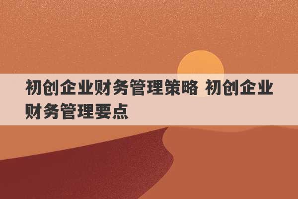 初创企业财务管理策略 初创企业财务管理要点