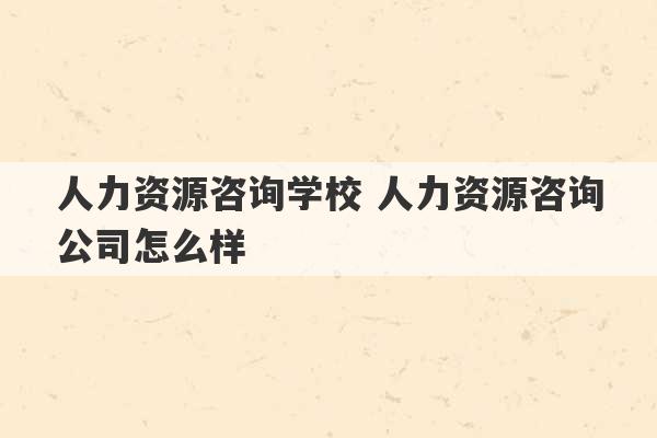 人力资源咨询学校 人力资源咨询公司怎么样