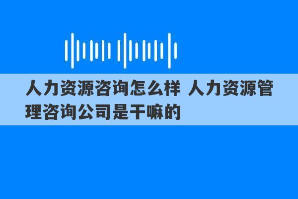 人力资源咨询怎么样 人力资源管理咨询公司是干嘛的