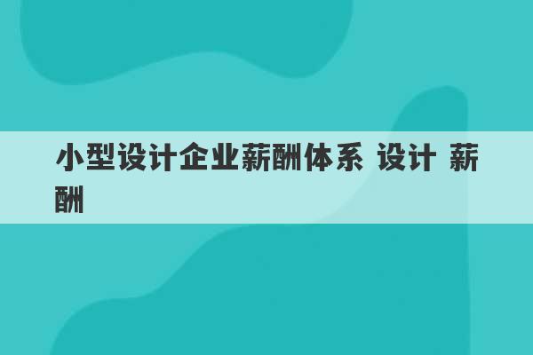 小型设计企业薪酬体系 设计 薪酬