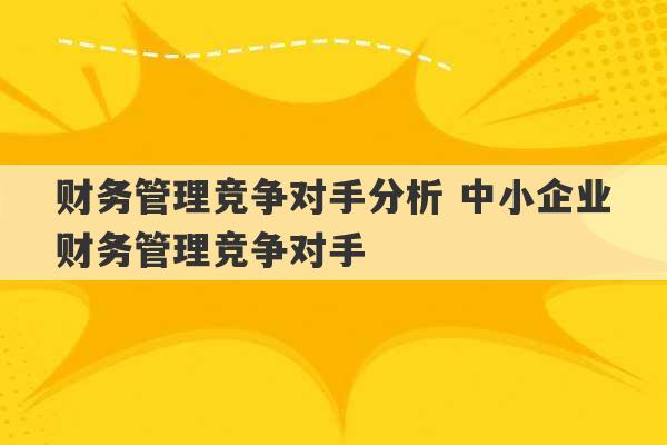 财务管理竞争对手分析 中小企业财务管理竞争对手