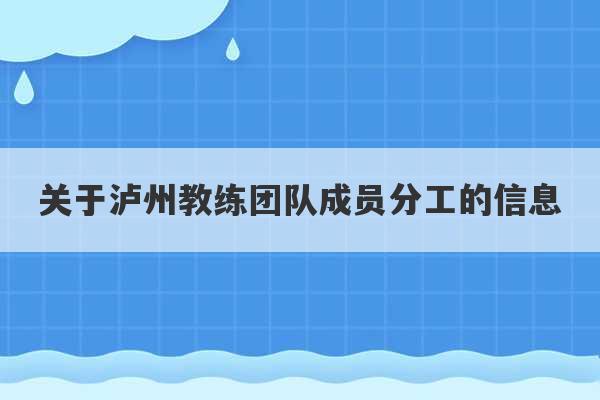 关于泸州教练团队成员分工的信息