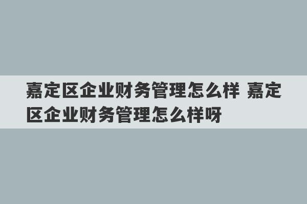 嘉定区企业财务管理怎么样 嘉定区企业财务管理怎么样呀