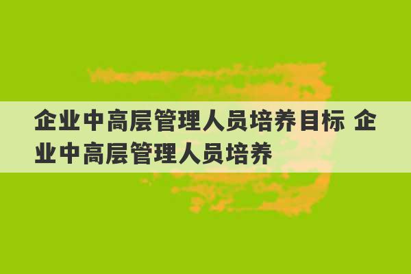 企业中高层管理人员培养目标 企业中高层管理人员培养