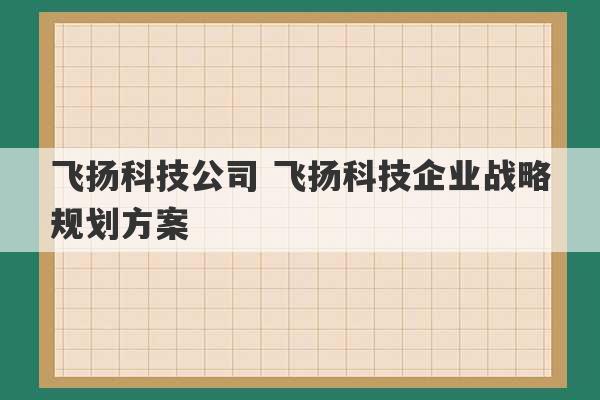 飞扬科技公司 飞扬科技企业战略规划方案