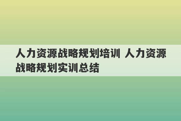 人力资源战略规划培训 人力资源战略规划实训总结