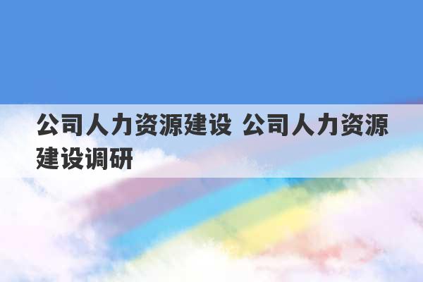 公司人力资源建设 公司人力资源建设调研