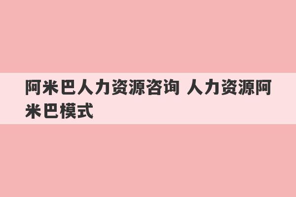 阿米巴人力资源咨询 人力资源阿米巴模式