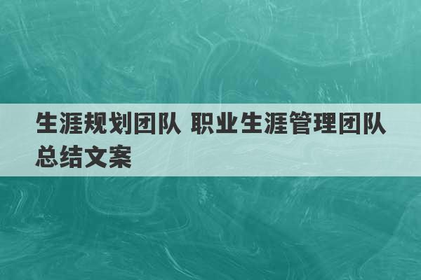 生涯规划团队 职业生涯管理团队总结文案