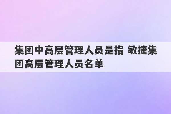 集团中高层管理人员是指 敏捷集团高层管理人员名单