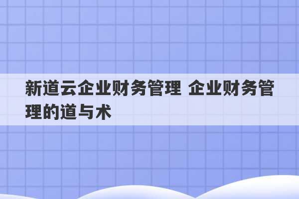 新道云企业财务管理 企业财务管理的道与术