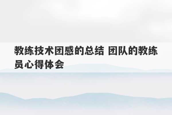 教练技术团感的总结 团队的教练员心得体会