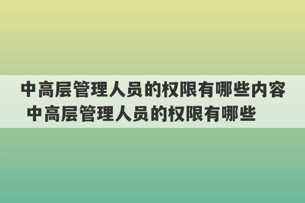 中高层管理人员的权限有哪些内容 中高层管理人员的权限有哪些