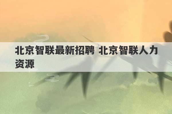 北京智联最新招聘 北京智联人力资源