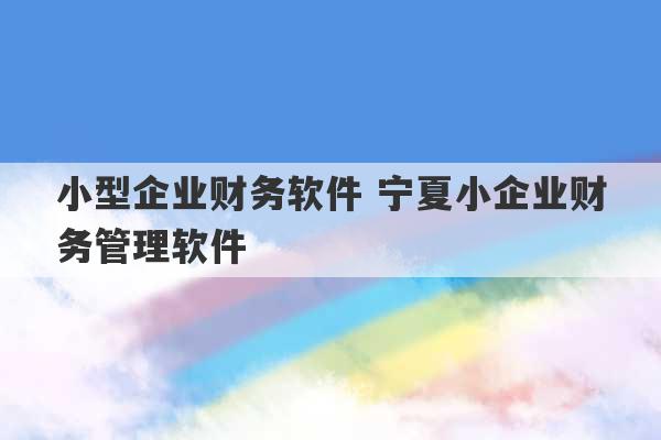 小型企业财务软件 宁夏小企业财务管理软件