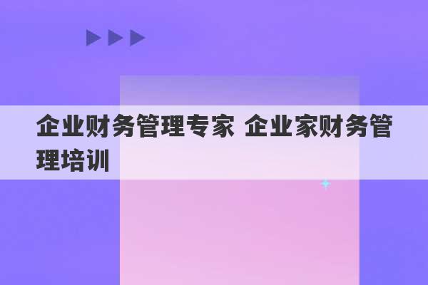 企业财务管理专家 企业家财务管理培训