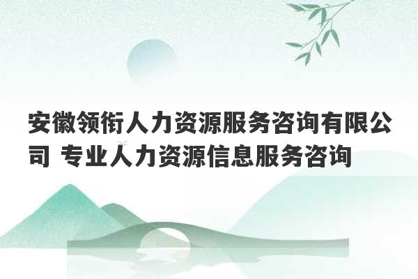 安徽领衔人力资源服务咨询有限公司 专业人力资源信息服务咨询