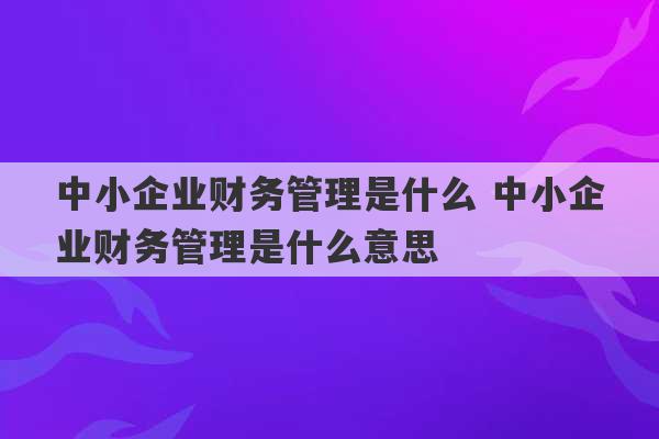 中小企业财务管理是什么 中小企业财务管理是什么意思