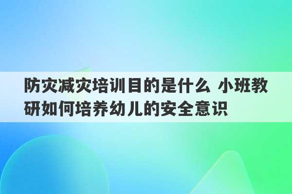 防灾减灾培训目的是什么 小班教研如何培养幼儿的安全意识