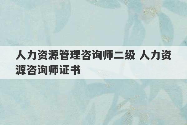 人力资源管理咨询师二级 人力资源咨询师证书