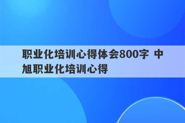 职业化培训心得体会800字 中旭职业化培训心得